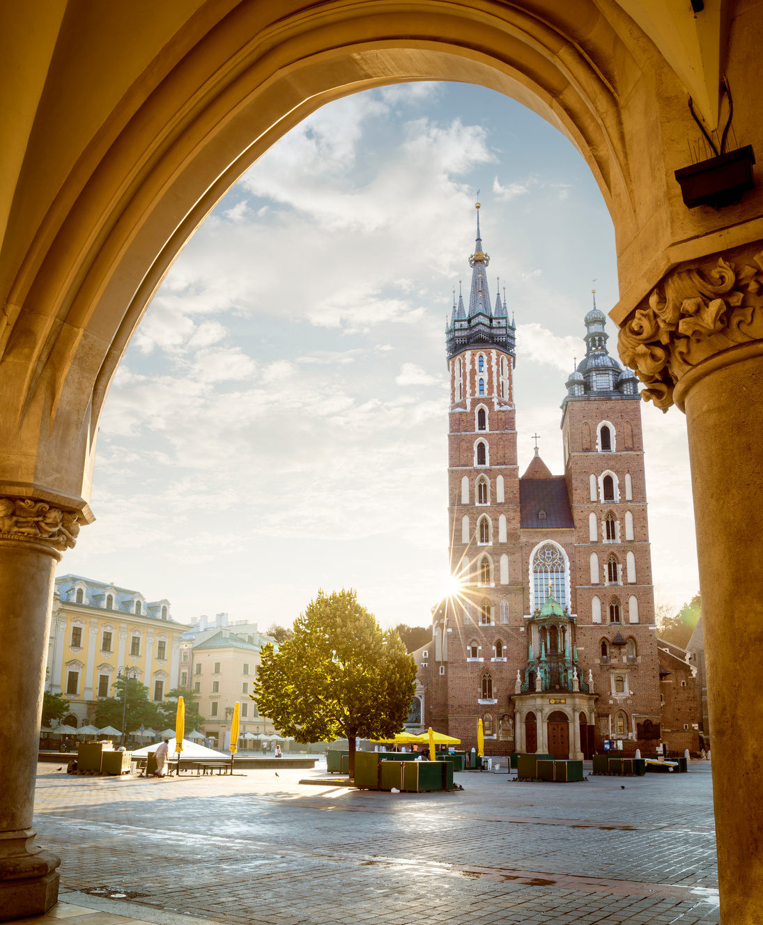 Historic Krakow Market Square and St. Mary's Church 